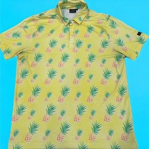 Sunday Swagger Golf Polo Shirt Mens XL Yellow Hawaiian Pineapple Print 🔥